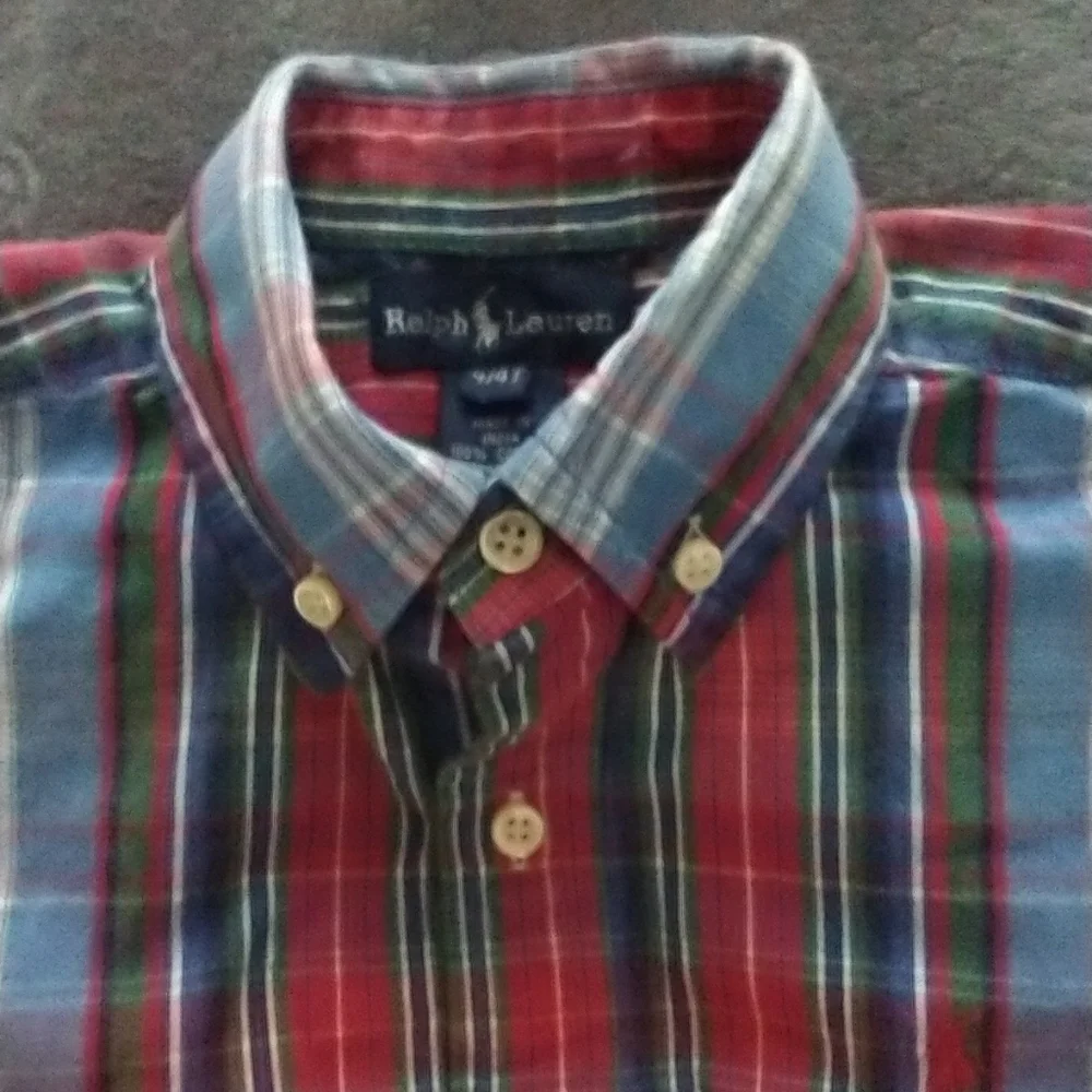 RALPH LAUREN red plaid button down polo shirt~boy's size 4~short‎ sleeves~